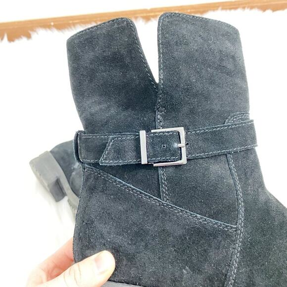 Blondo Black Suede Moto Boots Sz 9.5 Side Zip Waterproof Fleece Lined Round Toe - Picture 8 of 12